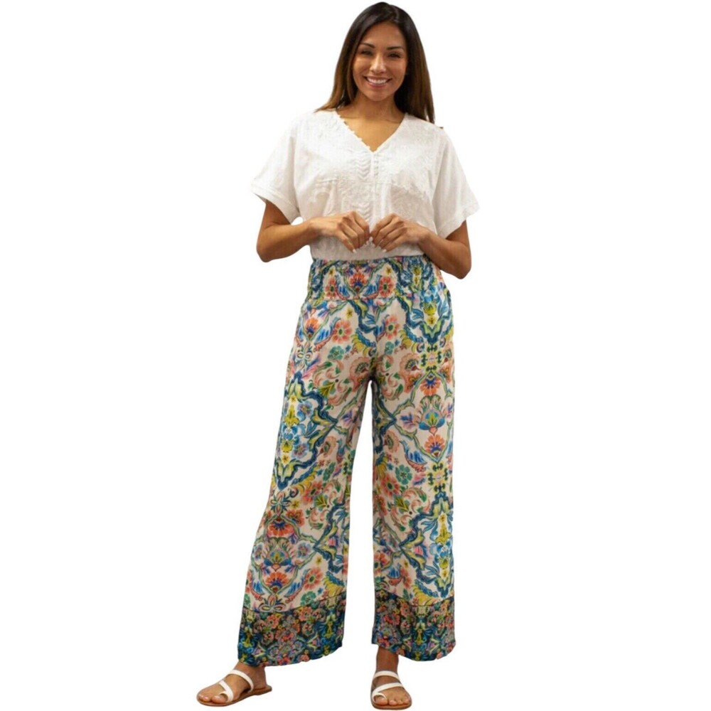 NWT ANTHROPOLOGIE LOVE KYLA CAITE SEO Amanda Pant BOHO SILK Blend Size SMALL